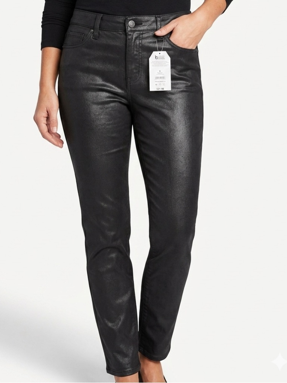 Time and Tru Women's Black High-Rise Ankle Coated Skinny Pants Size 6 NWT